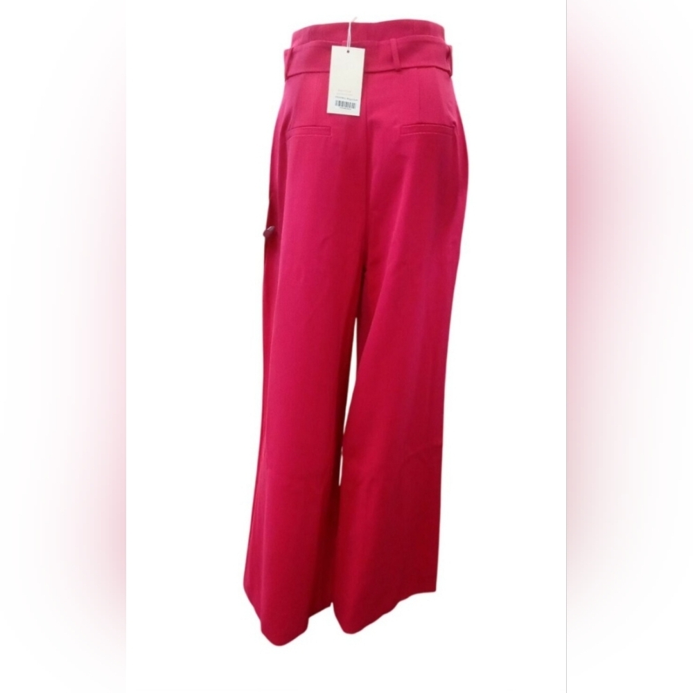 Hot Pink Wide Leg Belted High Rise Preppy Pant Size 10 NWT - Picture 10 of 11
